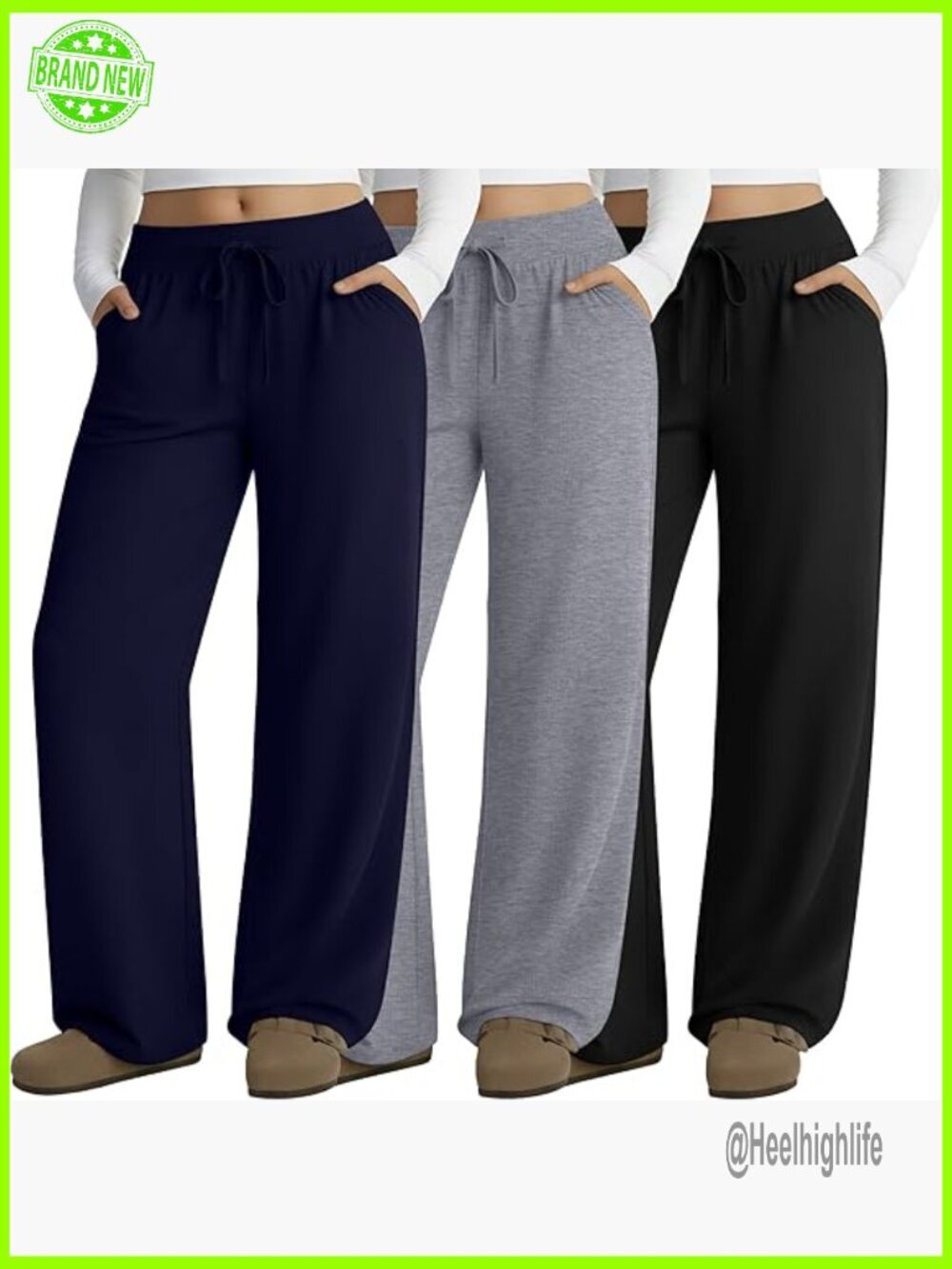 Plus Size Wide Leg Lounge Pants 3 Pack Yoga Sweatpants Drawstring Pockets